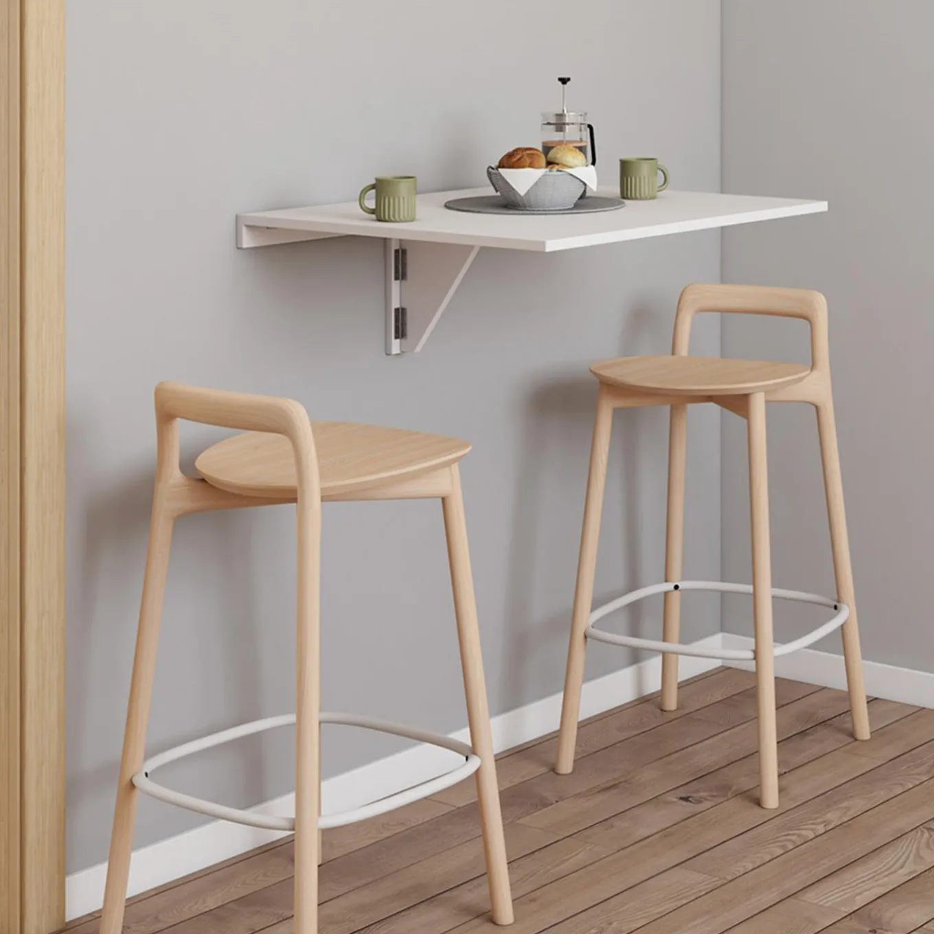 IDMarket Table murale rabattable bois blanc 2 personnes L.70cm* Mange Debout|Tables Hautes