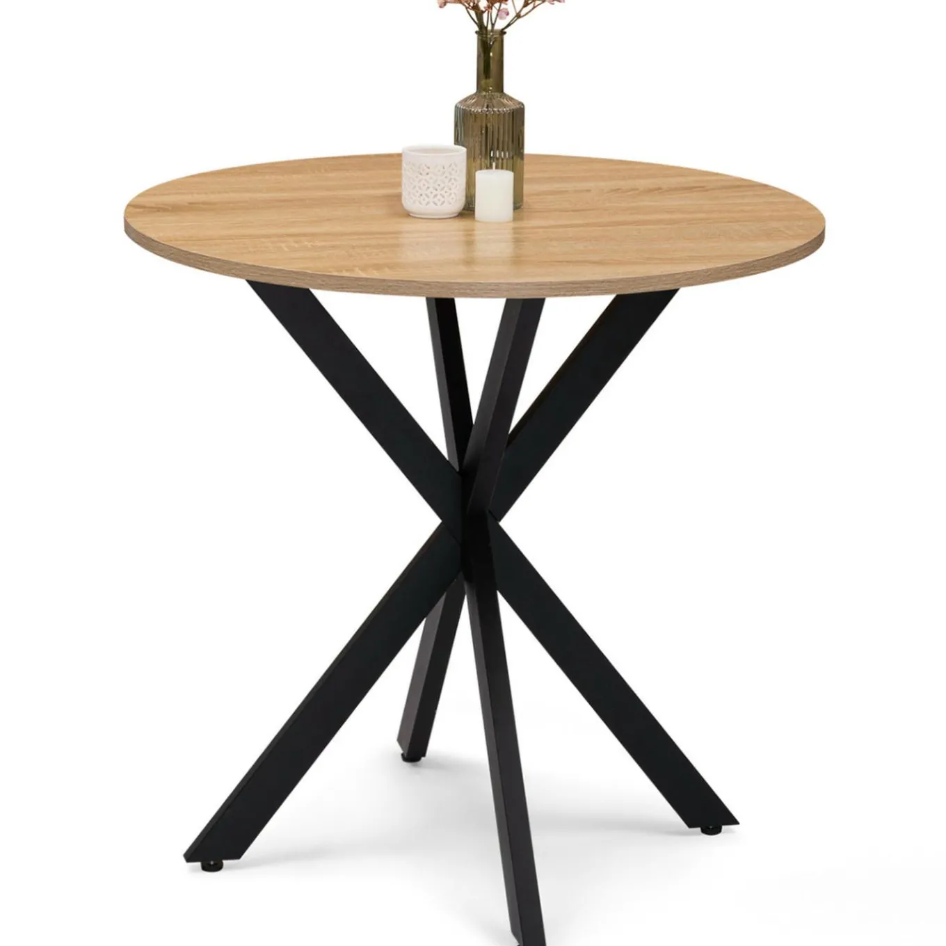 IDMarket Table pied araignée ronde bois et métal noir 80 cm* Collection Industrielle|Salle À Manger Complète