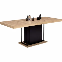 IDMarket Table pied central extensible noir et bois façon hêtre* Collection Industrielle|Salle À Manger Complète
