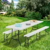 IDMarket Table pliante portable blanche 1m80 et 2 bancs pliables* Mobilier Pliant D'Appoint