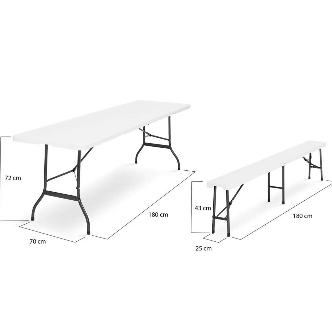 IDMarket Table pliante portable blanche 1m80 et 2 bancs pliables* Mobilier Pliant D'Appoint