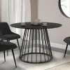 IDMarket Table ronde à manger 110cm 6 personnes plateau effet marbre noir et pied filaire métal noir* Collection Moderne|Salle À Manger Complète