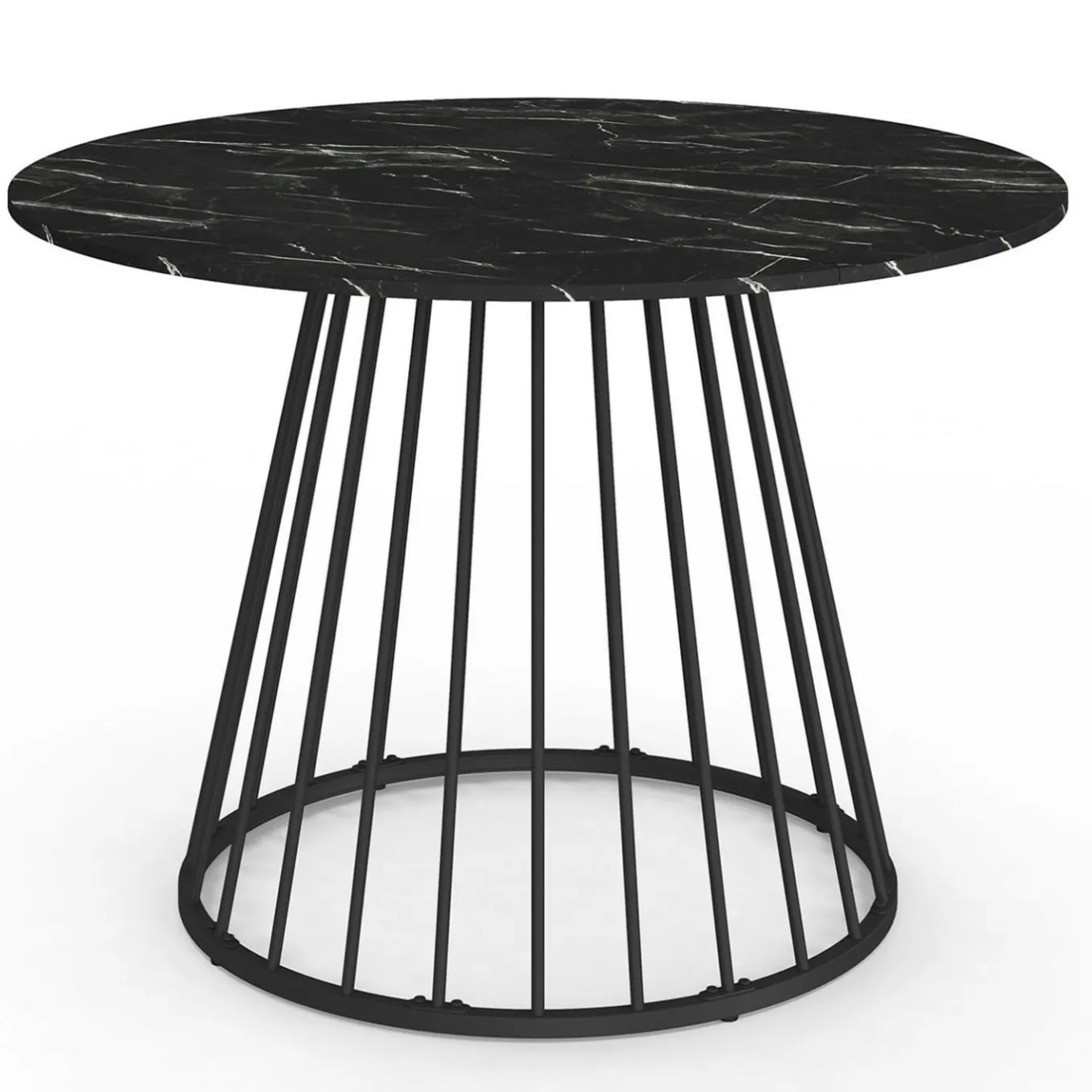 IDMarket Table ronde à manger 110cm 6 personnes plateau effet marbre noir et pied filaire métal noir* Collection Moderne|Salle À Manger Complète