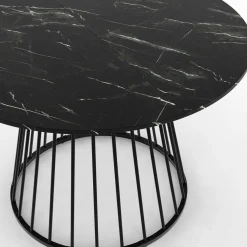 IDMarket Table ronde à manger 110cm 6 personnes plateau effet marbre noir et pied filaire métal noir* Collection Moderne|Salle À Manger Complète