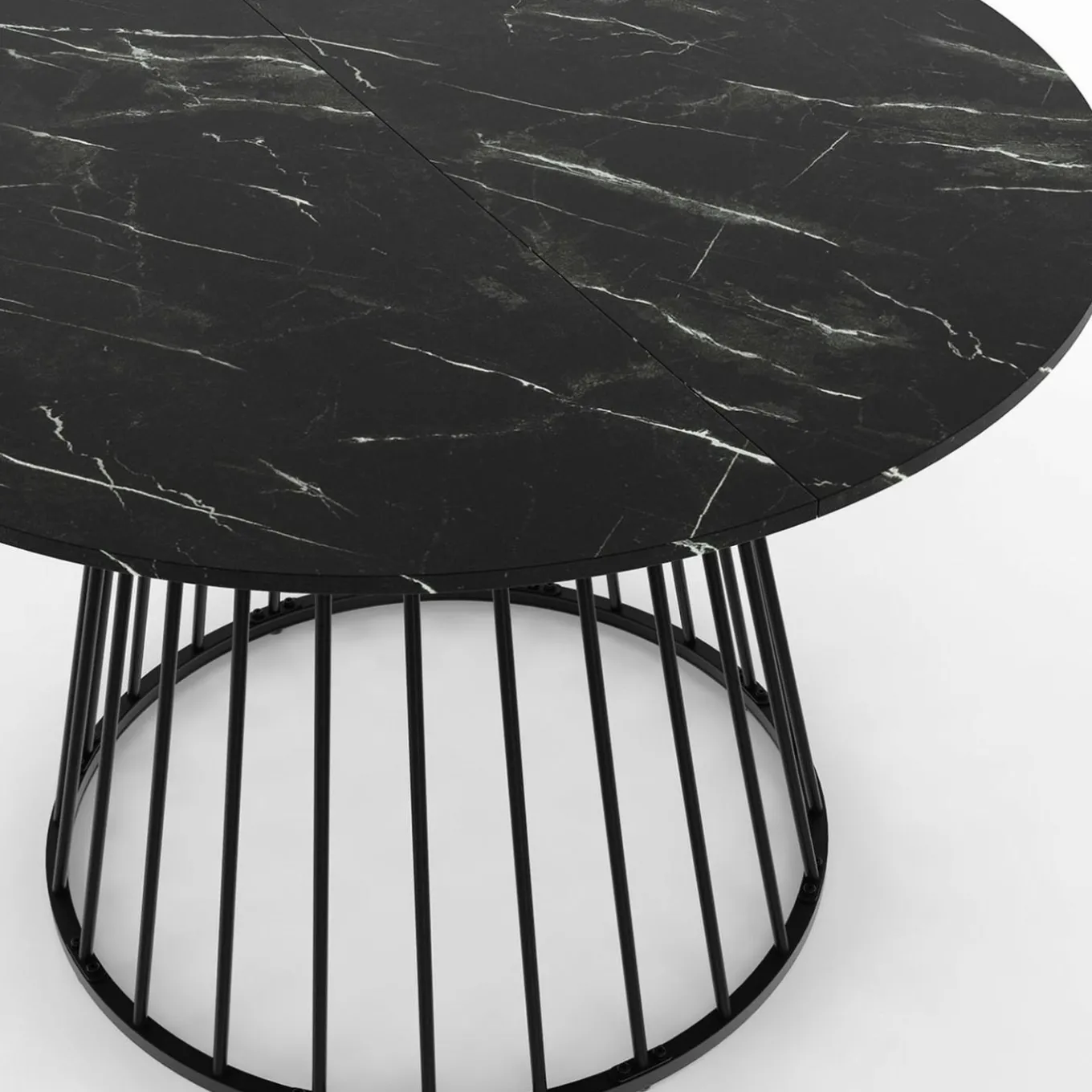 IDMarket Table ronde à manger 110cm 6 personnes plateau effet marbre noir et pied filaire métal noir* Collection Moderne|Salle À Manger Complète