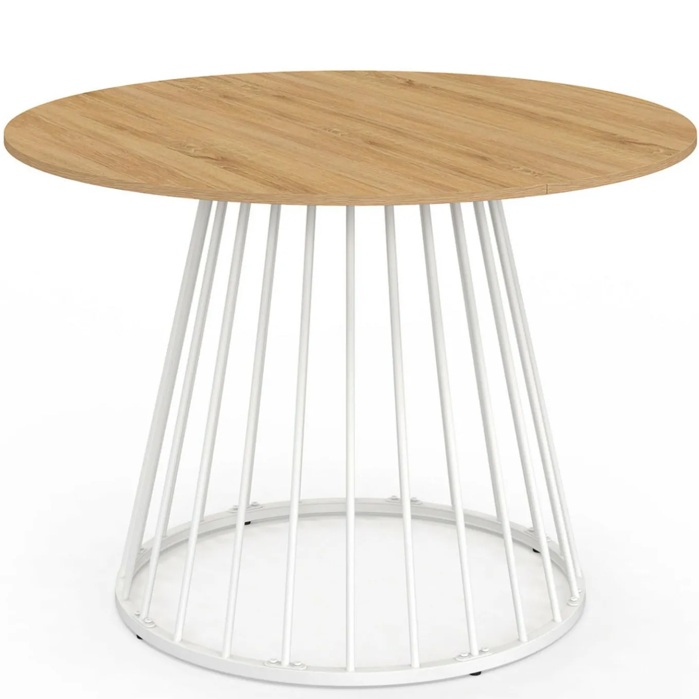 IDMarket Table ronde à manger 110cm 6 personnes plateau bois et pied filaire métal blanc* Salle À Manger Complète|Tables Et Chaises
