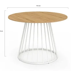 IDMarket Table ronde à manger 110cm 6 personnes plateau bois et pied filaire métal blanc* Salle À Manger Complète|Tables Et Chaises