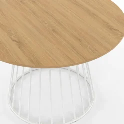 IDMarket Table ronde à manger 110cm 6 personnes plateau bois et pied filaire métal blanc* Salle À Manger Complète|Tables Et Chaises