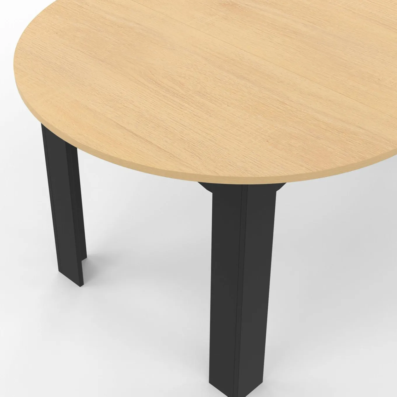 IDMarket Table ronde extensible 110-200 cm 4-10 personnes plateau façon hêtre pieds noirs* Meubles En Bois|Collection Contemporaine