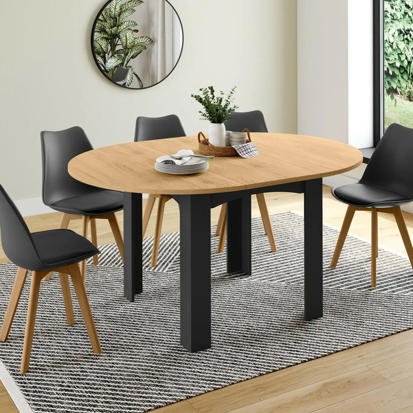 IDMarket Table ronde extensible 4-8 personnes noir et bois* Meubles En Bois|Collection Design