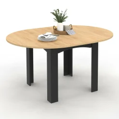 IDMarket Table ronde extensible 4-8 personnes noir et bois* Meubles En Bois|Collection Design