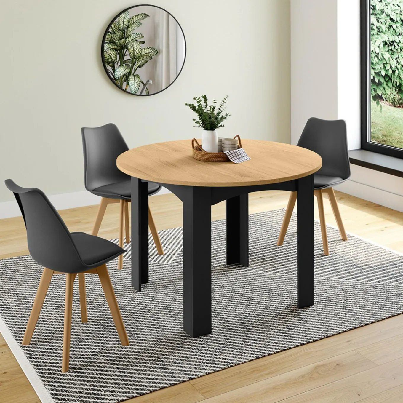 IDMarket Table ronde extensible 4-8 personnes noir et bois* Meubles En Bois|Collection Design