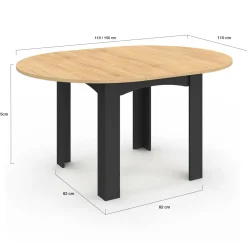 IDMarket Table ronde extensible 4-8 personnes noir et bois* Meubles En Bois|Collection Design