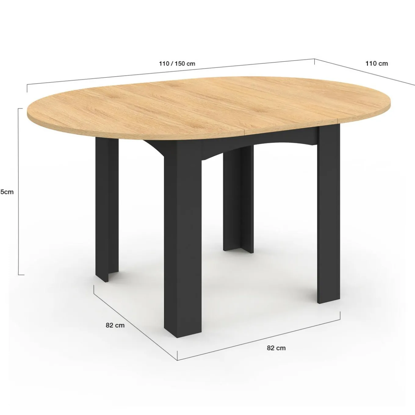 IDMarket Table ronde extensible 4-8 personnes noir et bois* Meubles En Bois|Collection Design