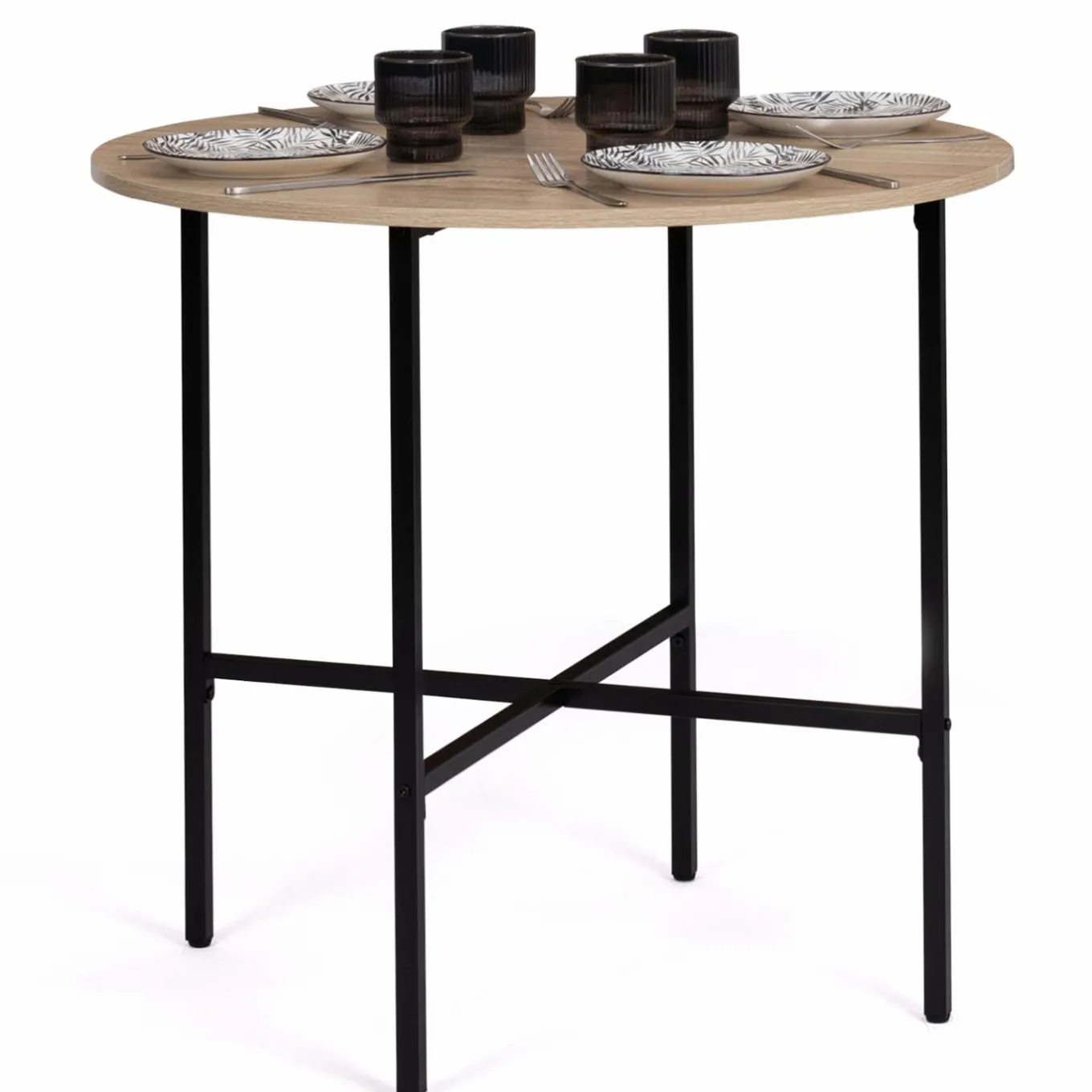 IDMarket Table ronde industrielle 4 personnes 80 cm* Collection Industrielle|Salle À Manger Complète