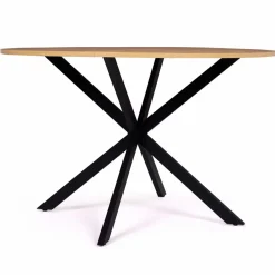 IDMarket Table ronde noir et bois 4-6 personnes 110cm pied araignée* Collection Industrielle|Salle À Manger Complète
