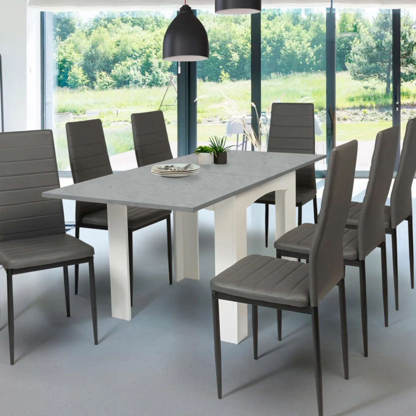 IDMarket Table salle à manger extensible façon béton ciré* Collection Contemporaine|Collection Effet Béton