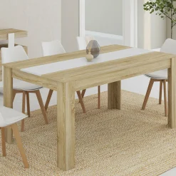 IDMarket Table salle à manger moderne 160 cm imitation hêtre et blanc* Collection Contemporaine|Salle À Manger Complète