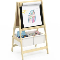 IDMarket Tableau enfant 3 en 1 chevalet double face avec rouleau de papier et 2 paniers de rangement*Enfant Meubles Rangement Jouet|Meubles Enfant