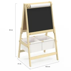 IDMarket Tableau enfant 3 en 1 chevalet double face avec rouleau de papier et 2 paniers de rangement*Enfant Meubles Rangement Jouet|Meubles Enfant