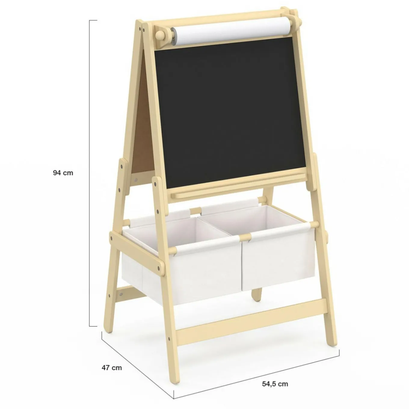 IDMarket Tableau enfant 3 en 1 chevalet double face avec rouleau de papier et 2 paniers de rangement*Enfant Meubles Rangement Jouet|Meubles Enfant