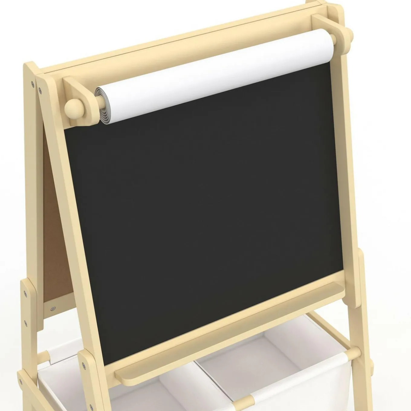 IDMarket Tableau enfant 3 en 1 chevalet double face avec rouleau de papier et 2 paniers de rangement*Enfant Meubles Rangement Jouet|Meubles Enfant