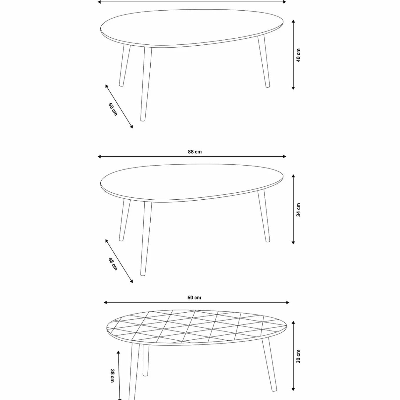 IDMarket Tables basses de salon gigognes scandinaves ovales* Collection Scandinave|Salon Complet