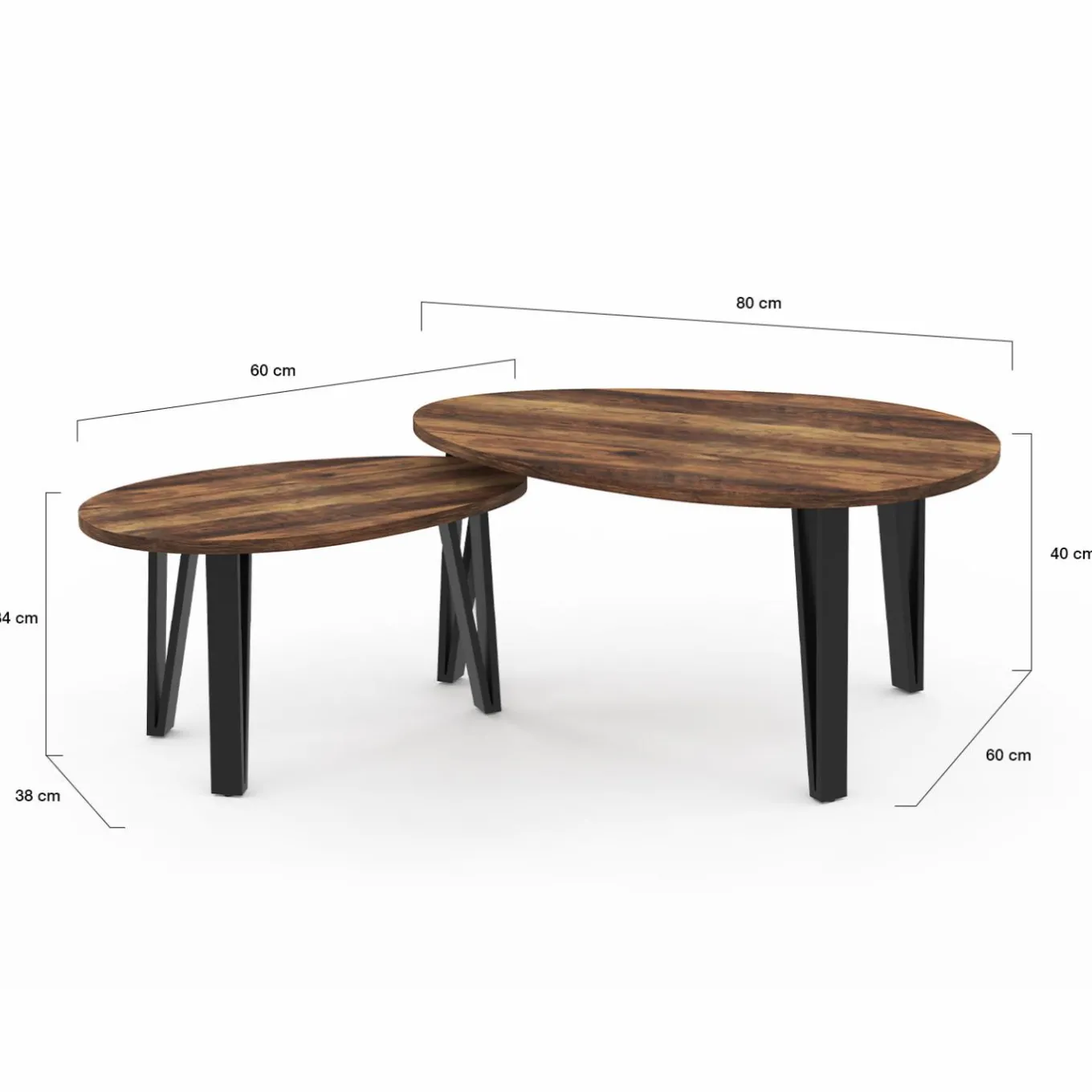 IDMarket Tables basses gigognes bois et pied noir* Collection Vintage|Tables Basses