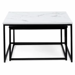 IDMarket Tables basses gigognes effet marbre blanc et pieds en métal noir* Collection Design|Collection Moderne