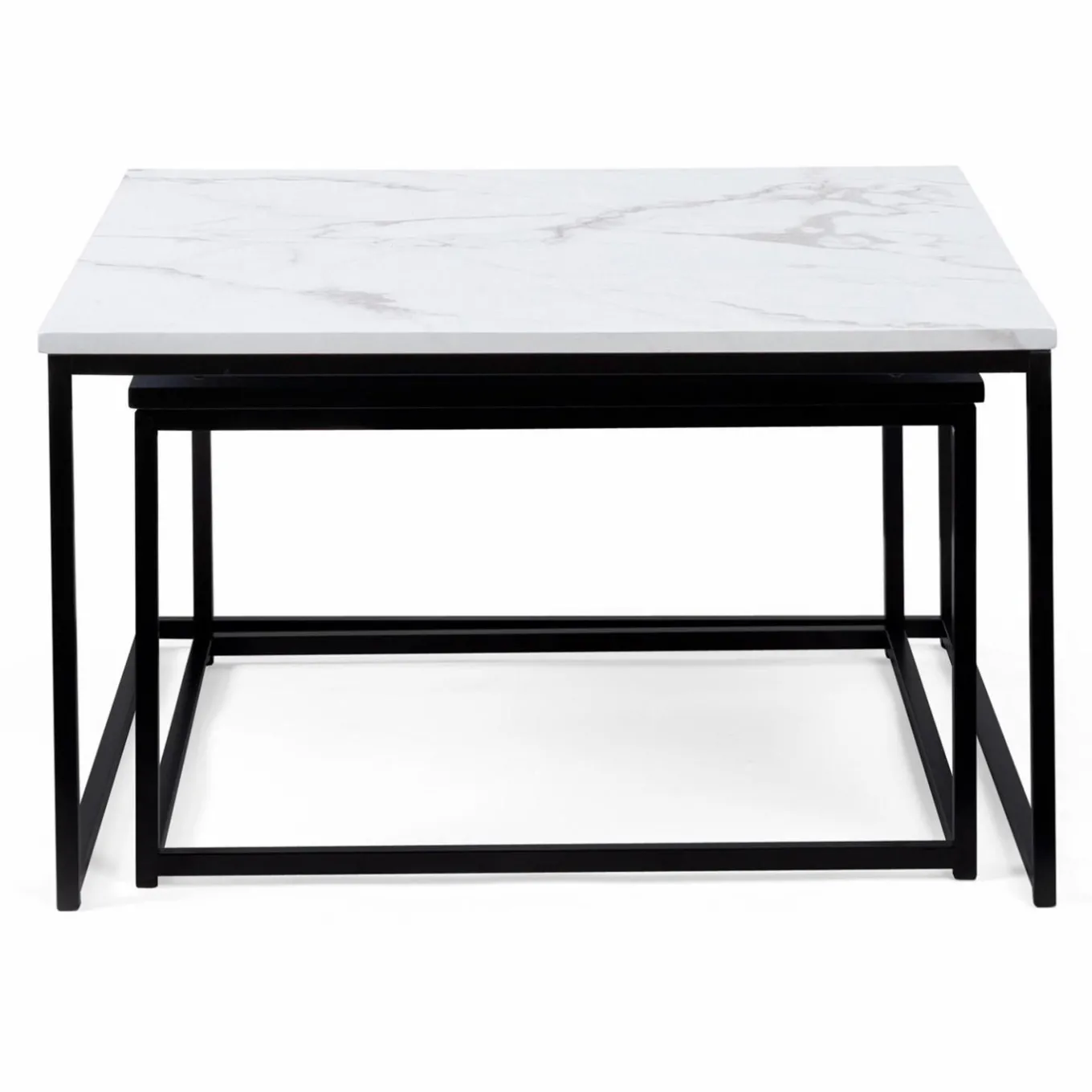 IDMarket Tables basses gigognes effet marbre blanc et pieds en métal noir* Collection Design|Collection Moderne