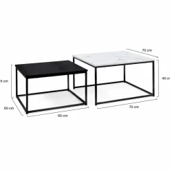IDMarket Tables basses gigognes effet marbre blanc et pieds en métal noir* Collection Design|Collection Moderne