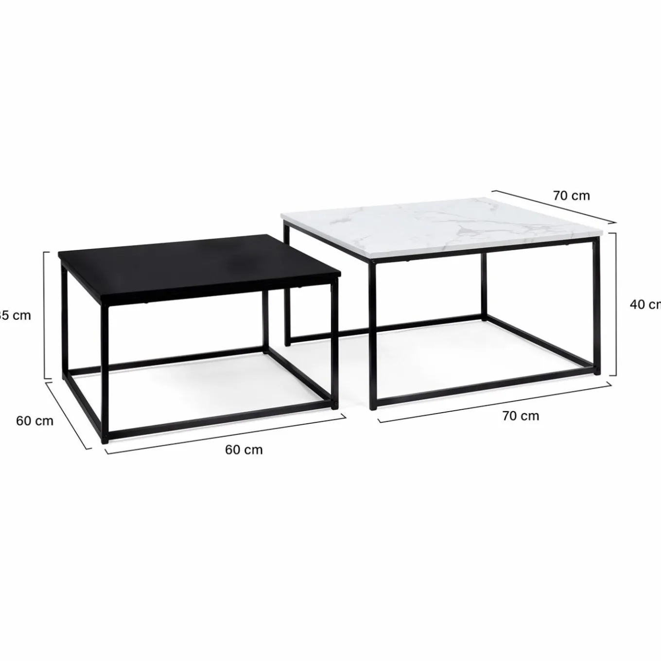 IDMarket Tables basses gigognes effet marbre blanc et pieds en métal noir* Collection Design|Collection Moderne
