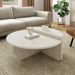 IDMarket Tables basses rondes effet travertin* Collection Contemporaine|Tables Basses