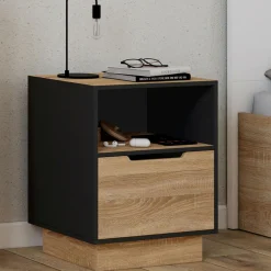 IDMarket Tables de chevet 1 tiroir hêtre noir* Tables De Chevet|Collection Moderne