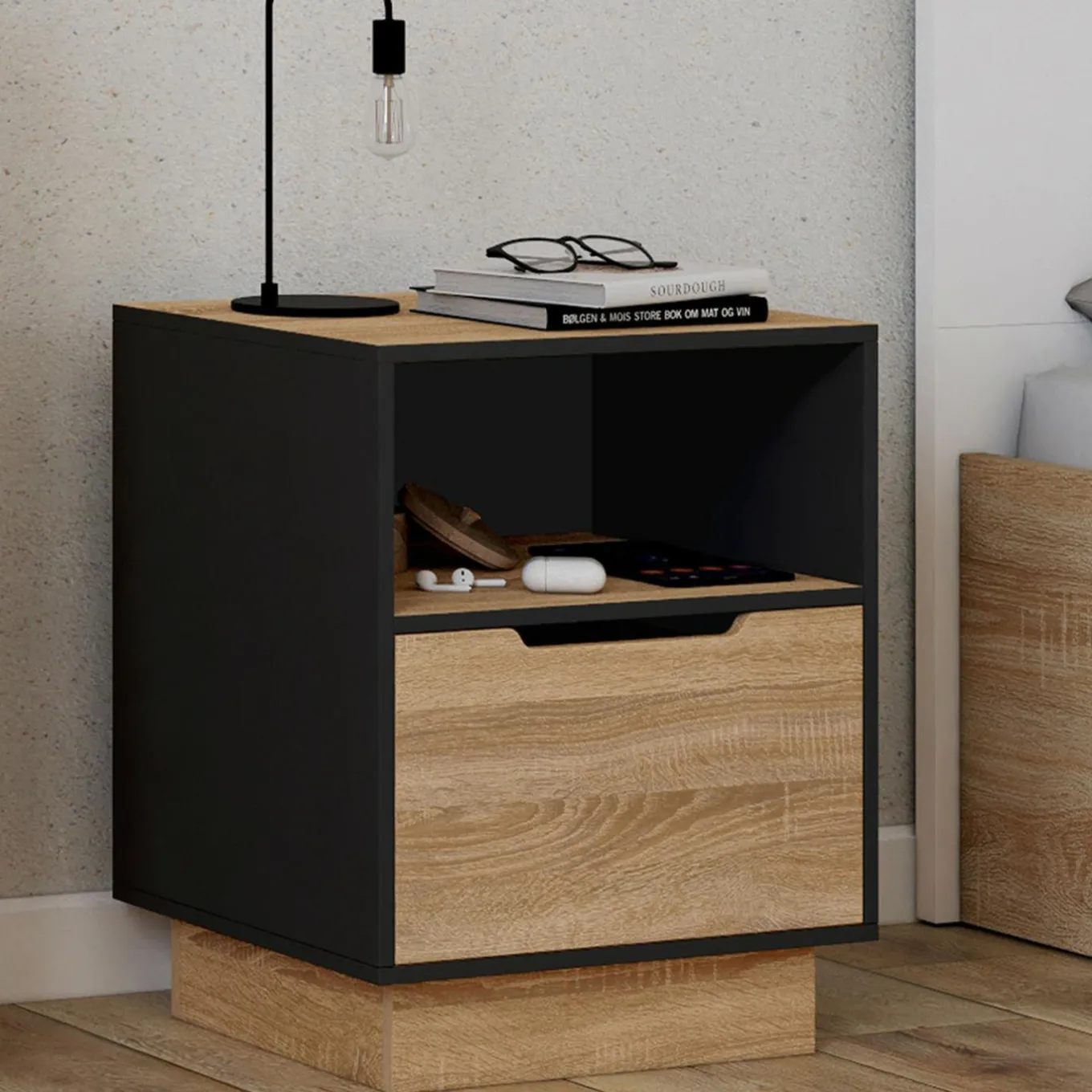 IDMarket Tables de chevet 1 tiroir hêtre noir* Tables De Chevet|Collection Moderne