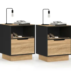 IDMarket Tables de chevet 1 tiroir hêtre noir* Tables De Chevet|Collection Moderne