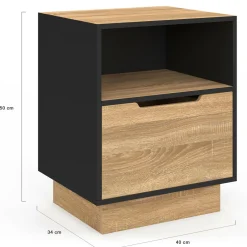 IDMarket Tables de chevet 1 tiroir hêtre noir* Tables De Chevet|Collection Moderne