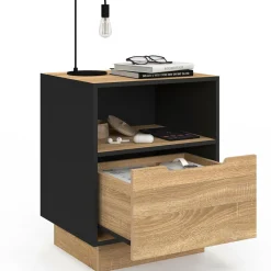 IDMarket Tables de chevet 1 tiroir hêtre noir* Tables De Chevet|Collection Moderne