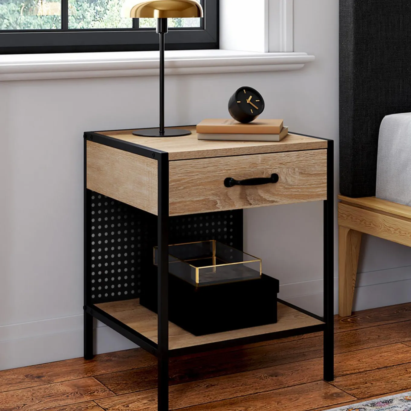 IDMarket Tables de chevet acier perforé avec 1 tiroir design industriel* Meubles Tiroirs|Collection Industrielle