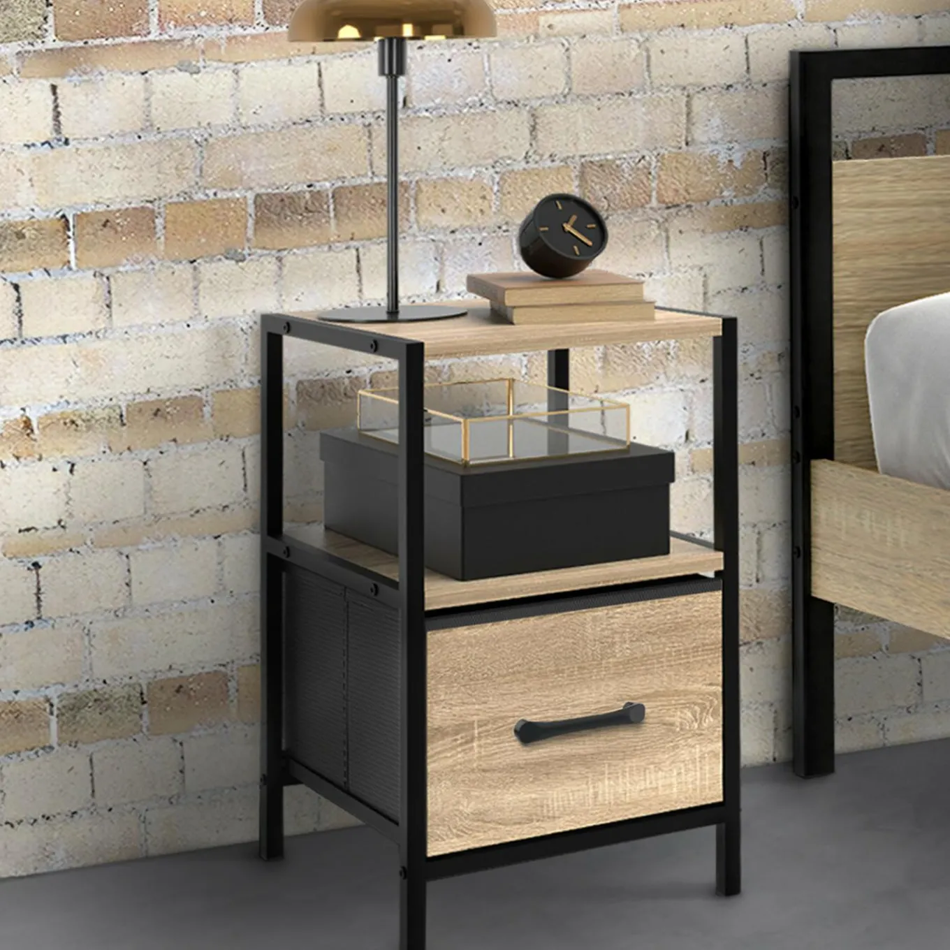 IDMarket Tables de chevet avec 1 tiroir en tissu et 1 niche : lot de 2* Meubles Tiroirs|Meubles Bas