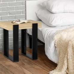 IDMarket Tables de chevet bois et métal noir style loft industriel* Collection Design|Collection Vintage
