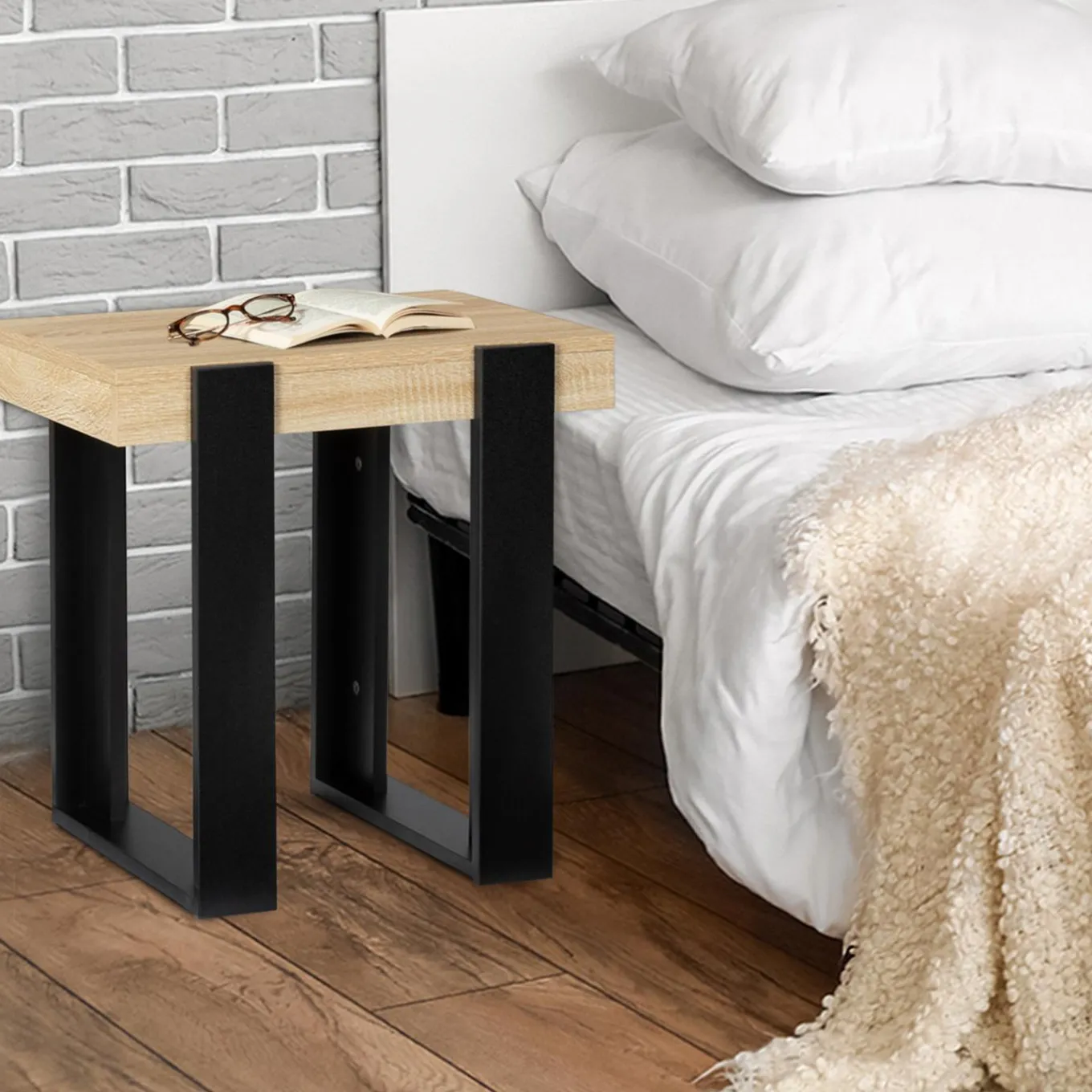 IDMarket Tables de chevet bois et métal noir style loft industriel* Collection Design|Collection Vintage