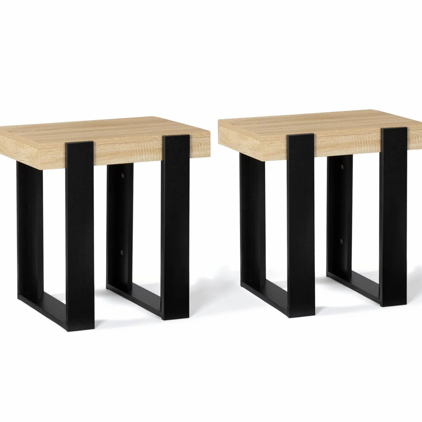 IDMarket Tables de chevet bois et métal noir style loft industriel* Collection Design|Collection Vintage