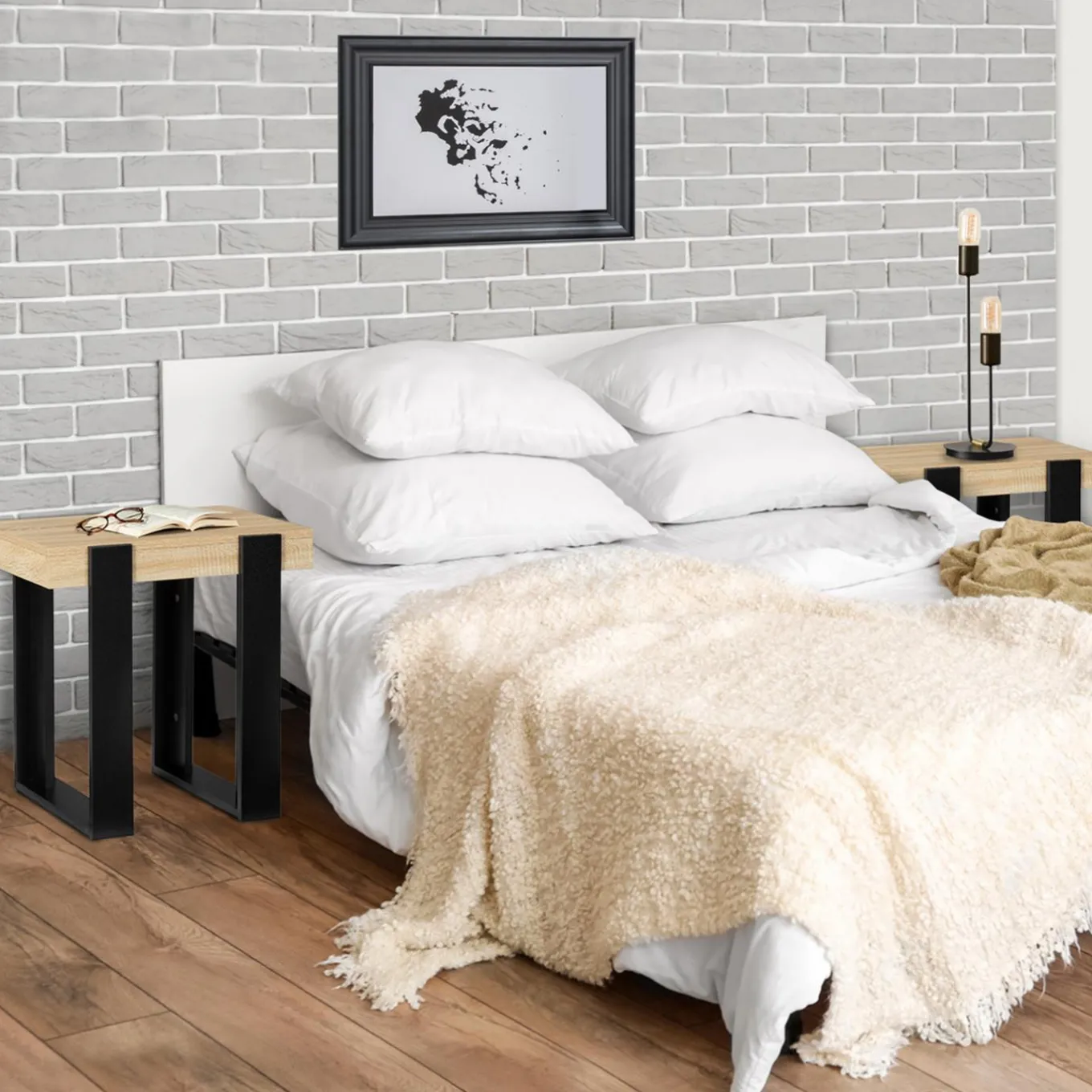 IDMarket Tables de chevet bois et métal noir style loft industriel* Collection Design|Collection Vintage