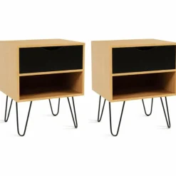 IDMarket Tables de chevet bois et métal pieds épingle* Meubles Tiroirs|Collection Vintage