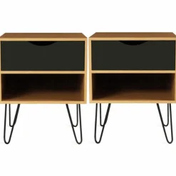 IDMarket Tables de chevet bois et métal pieds épingle* Meubles Tiroirs|Collection Vintage