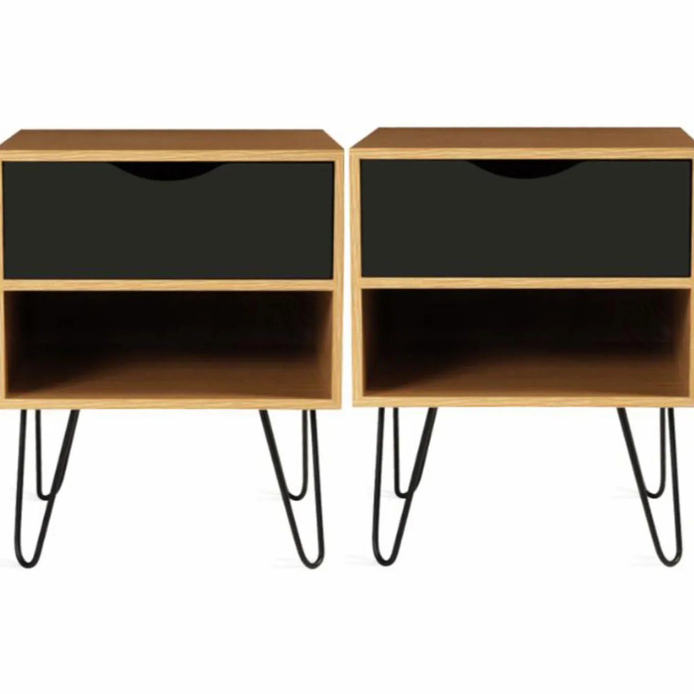 IDMarket Tables de chevet bois et métal pieds épingle* Meubles Tiroirs|Collection Vintage