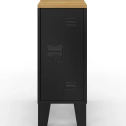 IDMarket Tables de chevet industrielles plateau bois façon hêtre avec porte métal noir* Tables De Chevet|Collection Industrielle