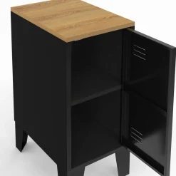 IDMarket Tables de chevet industrielles plateau bois façon hêtre avec porte métal noir* Tables De Chevet|Collection Industrielle
