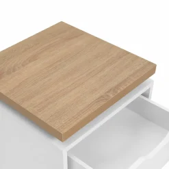 IDMarket Tables de chevet LED avec tiroir blanc et plateau effet bois* Meubles Tiroirs|Collection Design